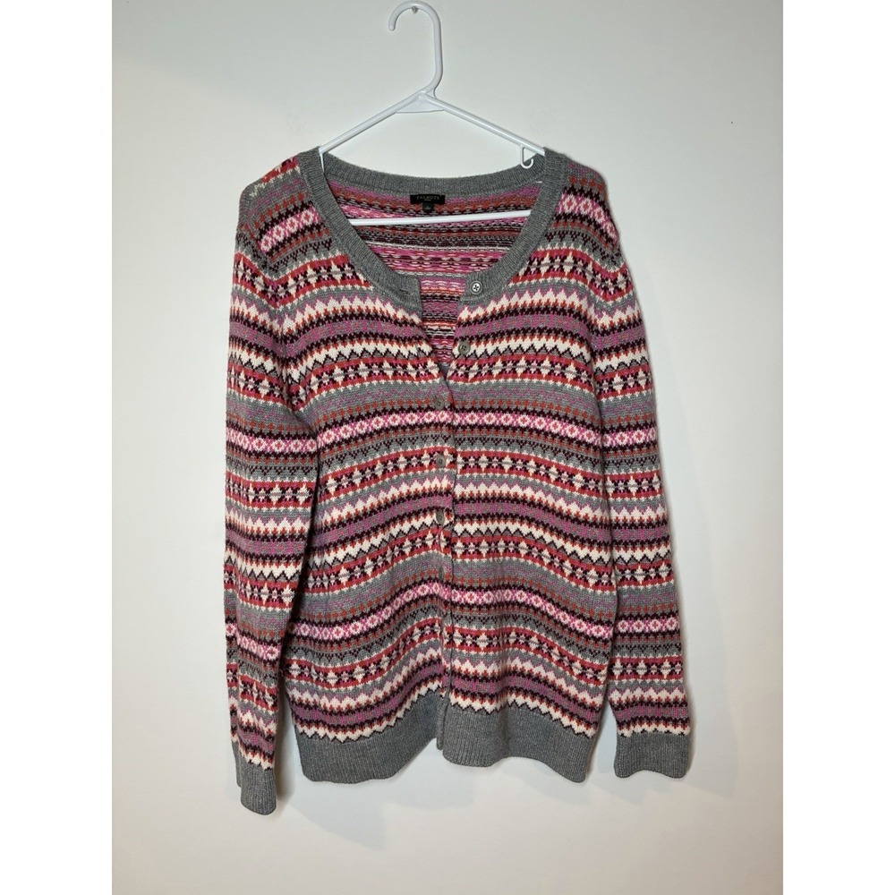 Talbots Fair Isle Striped Sweater X 70%nylon 30% lambswool round neck Cardigan